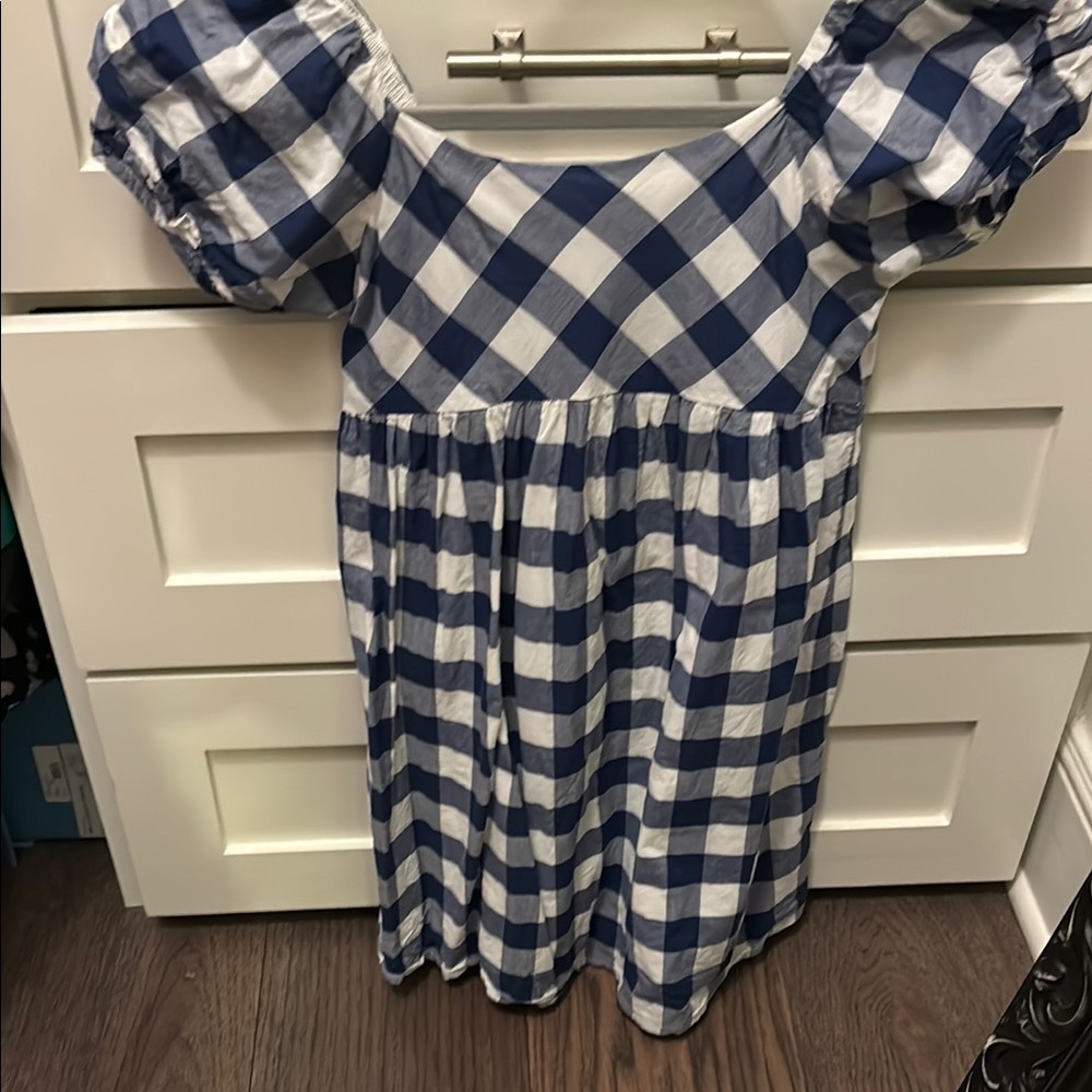 Janie and Jack Blue and White Gingham Puff Sleeve Sundress